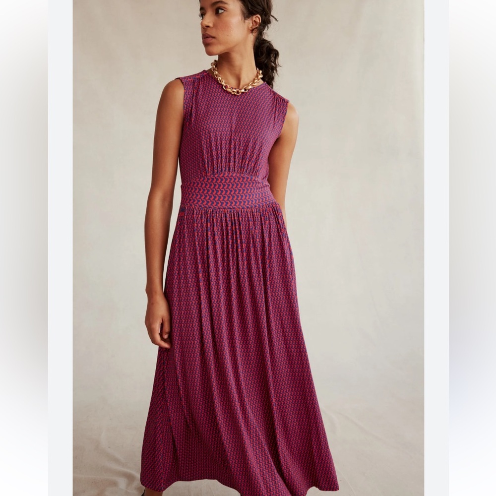 Boden Thea Sleeveless Midi Dress Flame Scarlet, Arc Geo